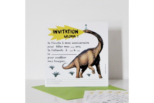 Cartons d'invitation anniversaire enfant - Thème dinosaure avec son cadeau