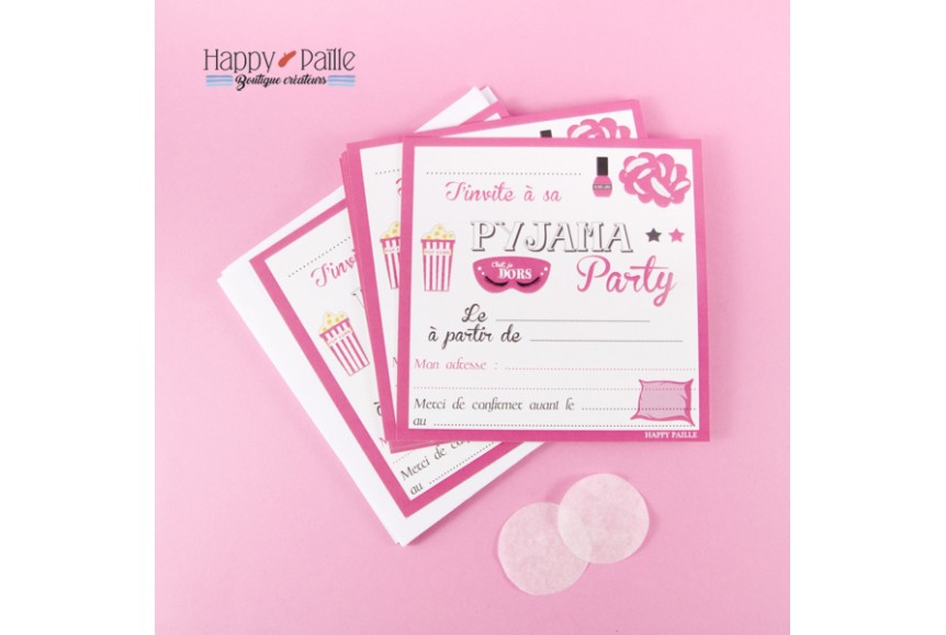 Kit cartes invitation anniversaire fille ou soirée pyjama en français thème  ATTRAPE REVE (6 cartons d