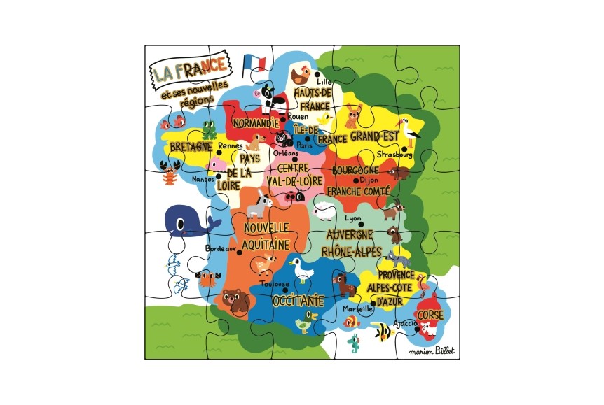 Carte Postale puzzle les régions de France avec enveloppe Carte d'Art