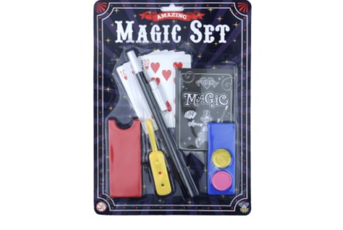 Set de magie - 4 tours et baguette de magicien - Cadeau d'invité fête